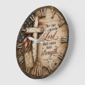 Isaiah 40:31 Christian Patriotic Cross Decor  ラージ壁時計 (傾斜)