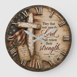Isaiah 40:31 Christian Patriotic Cross Decor  ラージ壁時計