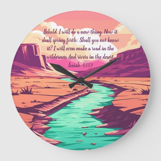 Isaiah 43:19 Throw pillow River Desert ラージ壁時計 (正面)