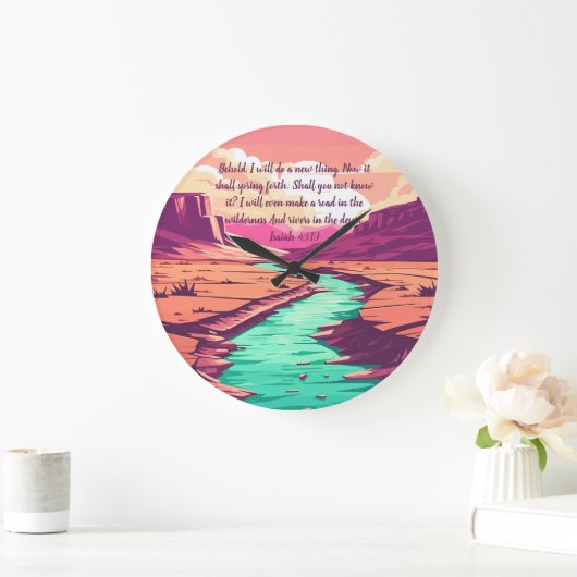 Isaiah 43:19 Throw pillow River Desert ラージ壁時計 (ホーム)