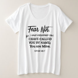 Isaiah 43:1 Fear not I have Redeemed Black Text プラスサイズTシャツ