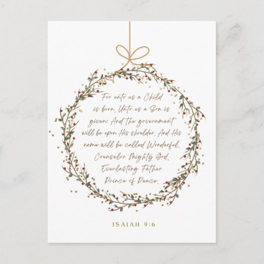 Isaiah 9:6 For Unto Us A Child Christmas Christian ポストカード (正面)