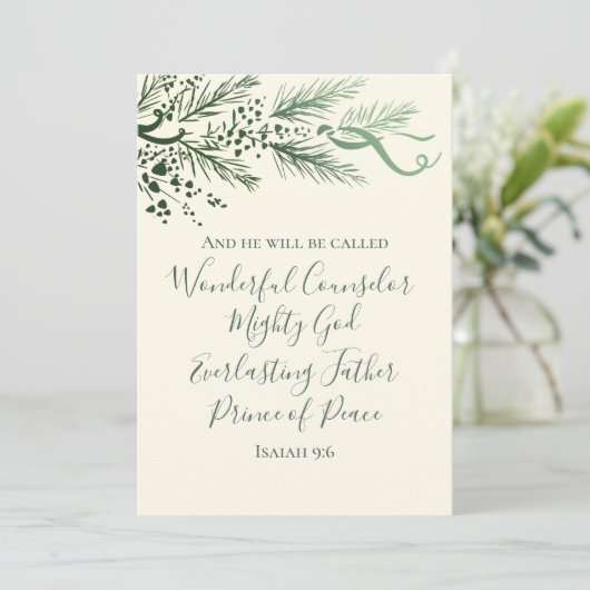 Isaiah 9:6 Scripture Pine & Bow Photo Christmas シーズンカード (スタンド正面)