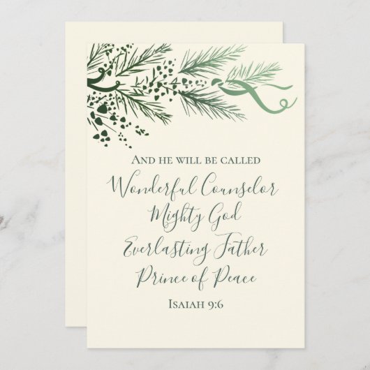 Isaiah 9:6 Scripture Pine & Bow Photo Christmas シーズンカード (正面/裏面)