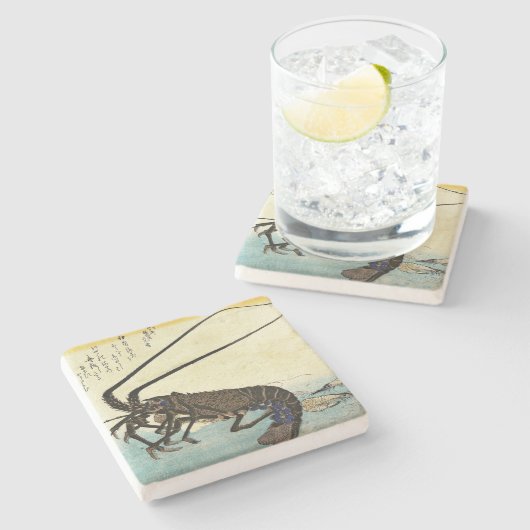 Iseebi & Ebi – クロウフィッシュ(とげのあるロブスター)とエビ ストーンコースター (横)