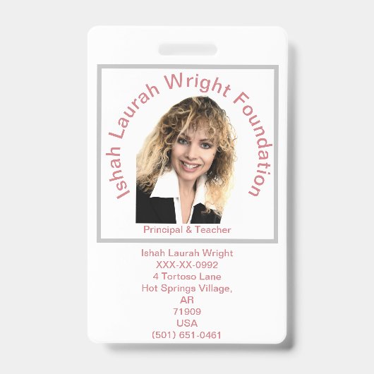 Ishah Laurah Wright Foundation University ID バッジ (正面)