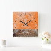 ISIS、アンティークブラウンオレンジセピア スクエア壁時計 (ホーム)