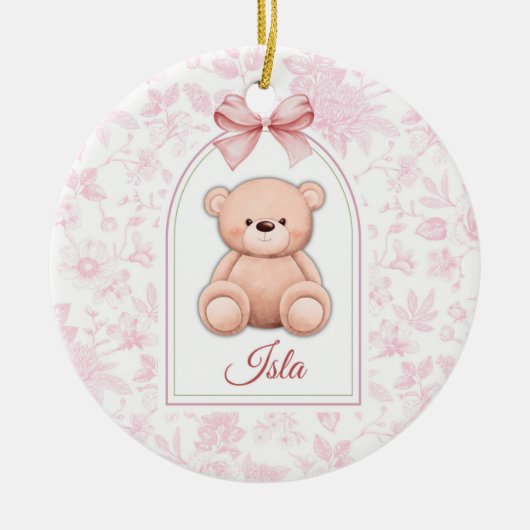 Isla | Custom Pink Teddy Bear Nursery Design セラミックオーナメント (正面)