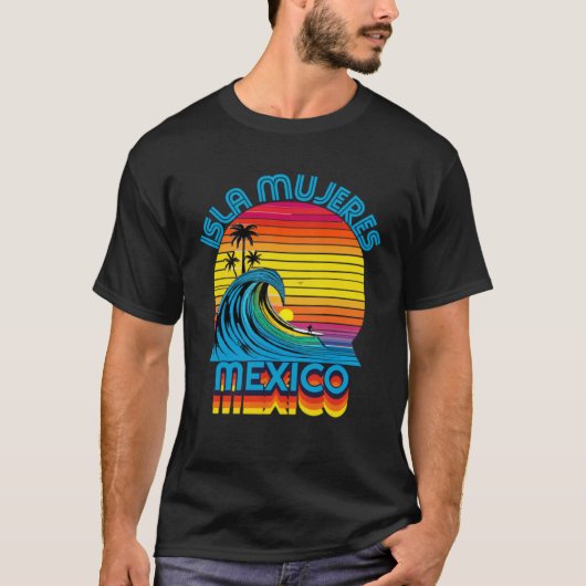 Isla Mujeres Mexico Retro Throwback Surf & Beach S Tシャツ (正面)