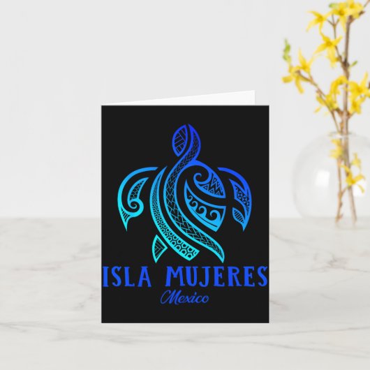 Isla Mujeres Mexico Sea Turtle Tie Dye Hibiscus Va カード (黄色い花)