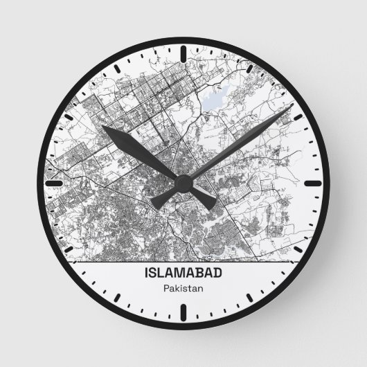 Islamabad Clock City Line Art ラウンド壁時計 (正面)
