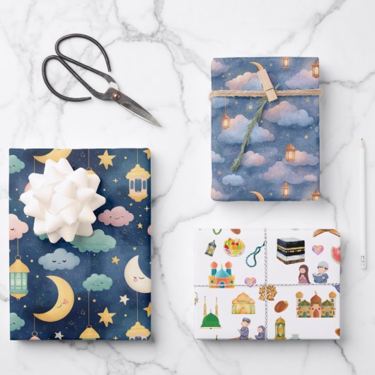 Islamic Baby Gift Wrap Set 3 Cute Designs ラッピングペーパーシート (正面)
