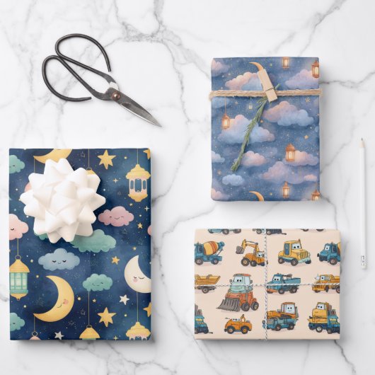 Islamic Baby Gift Wrap Set 3 Cute Designs ラッピングペーパーシート (正面)