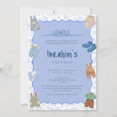 Islamic Blue Watercolor Baby Boy Aqiqah Invitation 招待状 (正面)