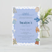 Islamic Blue Watercolor Baby Boy Aqiqah Invitation 招待状 (スタンド正面)