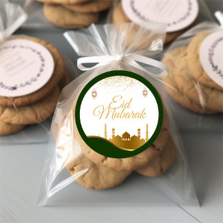 Islamic Eid Greeting Sticker – Gold Confetti ラウンドシール
