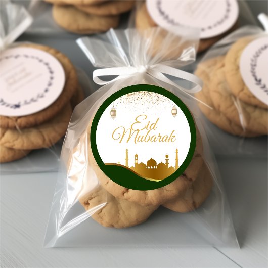 Islamic Eid Greeting Sticker – Gold Confetti ラウンドシール
