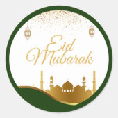 Islamic Eid Greeting Sticker – Gold Confetti ラウンドシール (正面)