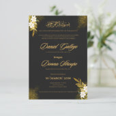 Islamic Elegant Black & Gold Wedding Invitation | (スタンド正面)