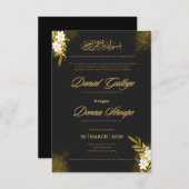 Islamic Elegant Black & Gold Wedding Invitation | (正面/裏面)