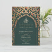 Islamic Emerald Mihrab Arabesque Wedding 招待状 (スタンド正面)