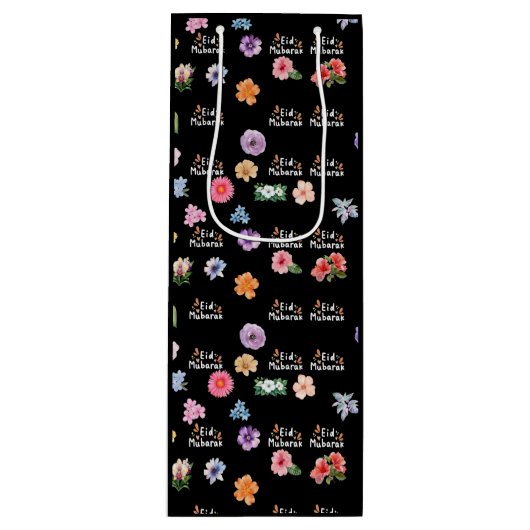 Islamic Gift Bags | Eid Mubarak Floral Design ワインギフトバッグ (正面)