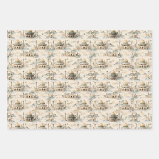 Islamic Gift Wrap Set 3 Elegant Eid Ramadan Hajj ラッピングペーパーシート (正面)