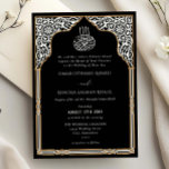 Islamic Gold Black Arch Ornate Arabesque Wedding 招待状<br><div class="desc">Elegant Islamic Gold and Black Arch Ornate Arabesque Wedding Invitation</div>