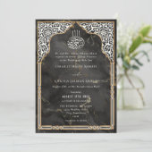 Islamic Gold & Black Arch Ornate Arabesque Wedding 招待状 (スタンド正面)