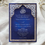 Islamic Gold & Blue Arch Ornate Arabesque Wedding 招待状<br><div class="desc">Elegant Islamic Gold and Blue Arch Ornate Arabesque Wedding Invitation</div>
