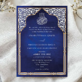 Islamic Gold & Blue Arch Ornate Arabesque Wedding 招待状