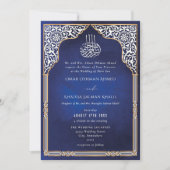 Islamic Gold & Blue Arch Ornate Arabesque Wedding 招待状 (正面)
