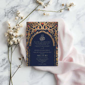 Islamic Navy Blue Mihrab Arabesque Wedding 招待状