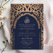 Islamic Navy Blue Mihrab Arabesque Wedding 招待状
