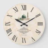Islamic Nikah Gift | Masjid An-Nabawi Names & Date ラージ壁時計 (正面)