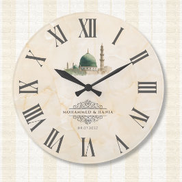 Islamic Nikah Gift | Masjid An-Nabawi Names & Date ラージ壁時計