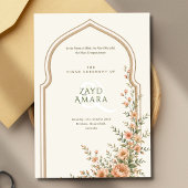 Islamic Nikah Peach Floral Arch Wedding 三つ折りプログラム