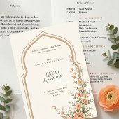 Islamic Nikah Peach Floral Arch Wedding 三つ折りプログラム