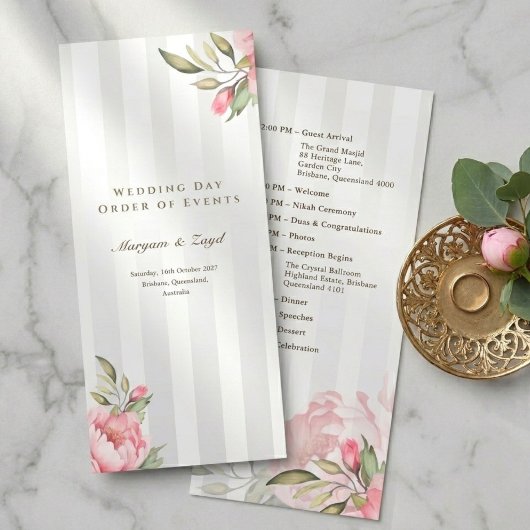 Islamic Nikah Program | Grey Stripe Peony Floral プログラム