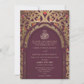 Islamic Red Maroon Mihrab Arabesque Wedding 招待状 (正面)