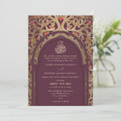 Islamic Red Maroon Mihrab Arabesque Wedding 招待状 (スタンド正面)