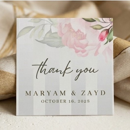 Islamic Wedding | Peony & Soft Grey Stripes フェイバータグ