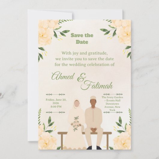 Islamic Wedding Save the Date | Modern Desing (正面)