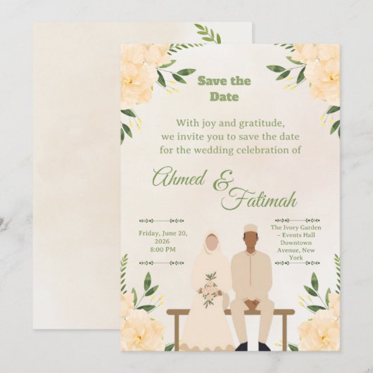 Islamic Wedding Save the Date | Modern Desing (正面/裏面)