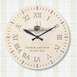 Islamic Wedding | Soft Stone & Watercolor Kaaba ラージ壁時計