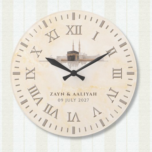 Islamic Wedding | Soft Stone & Watercolor Kaaba ラージ壁時計