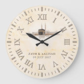 Islamic Wedding | Soft Stone & Watercolor Kaaba ラージ壁時計 (正面)