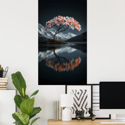 Island Bloom: Serene High-Contrast Landscape ポスター (ホームオフィス)