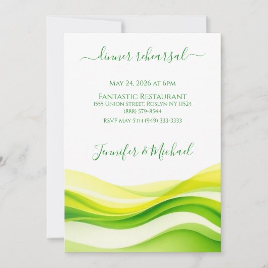 Island Citrus Green & Yellow Dinner Rehearsal  招待状 (正面)