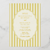 Island Citrus Yellow Elegant Modern Stripe Wedding 箔招待状 (正面)